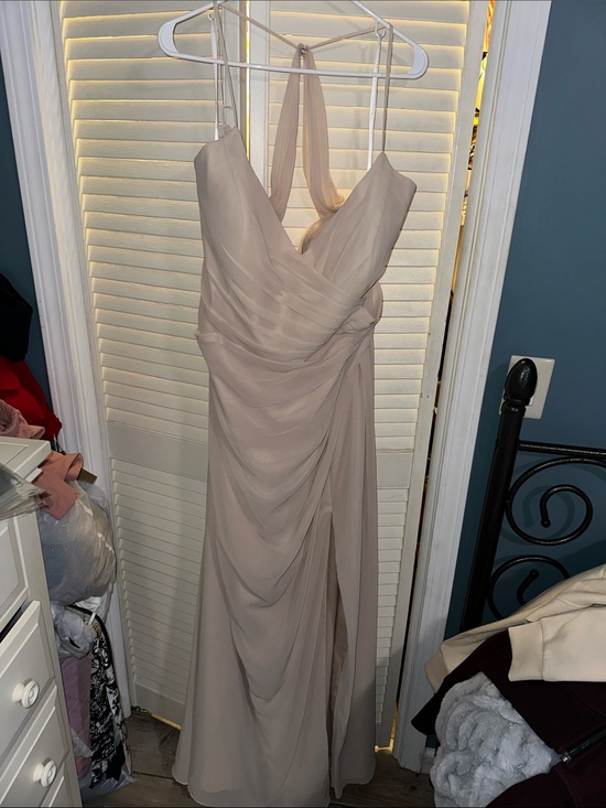 Hayley Paige Occasions Dresses & Skirts - Hayley Paige Occasions Taupe Blush Chiffon Ruched Halter Prom Dress